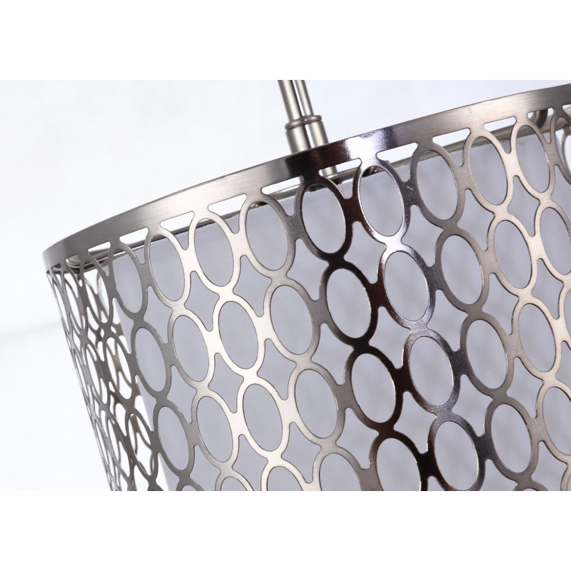 Luminaire suspendu tambour unique et remarquable à 3 lumières Ferrigno, Nickel satiné