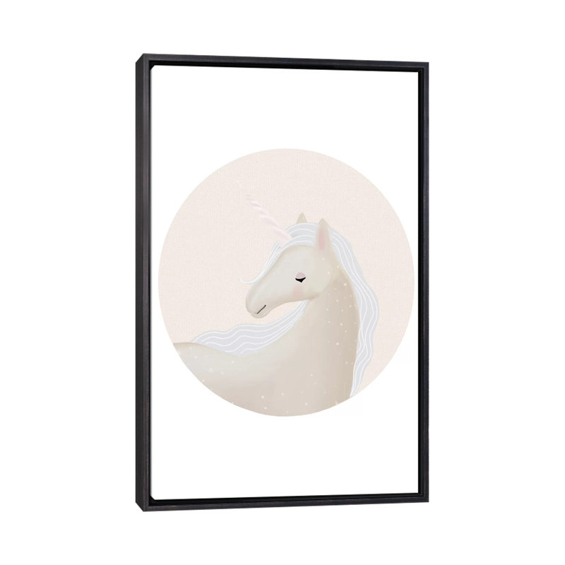 Décoration murale cercle licorne pour enfants, H 40 po x l 26 po x P 1,5 po, Toile avec cadre noir patiné