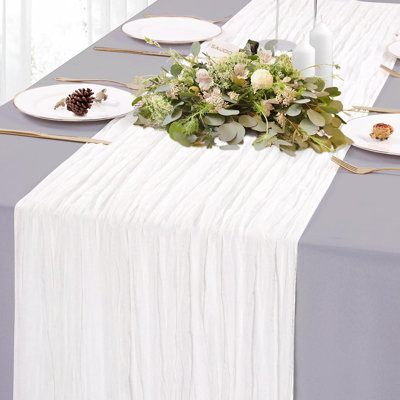 Cheesecloth Table Runner – White – Rustic Sheer Gauze, Boho Style, For Wedding, Party, Bridal & Baby Shower, Home Decor