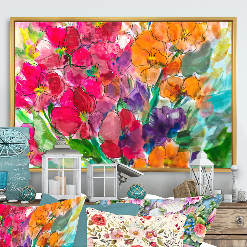 «Bright Vibrant Blossoming Spring Flowers», reproduction sur toile flottante, H 8 po x l 12 po x P 1 po, Cadre flottant doré