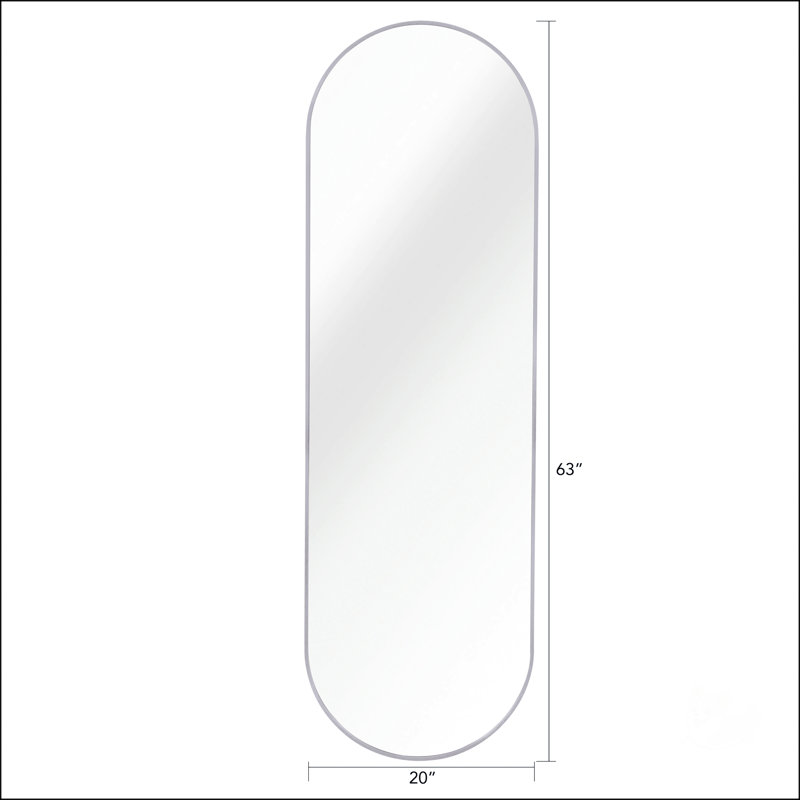 Miroir pleine grandeur en forme de pilule pour salle de bain et au-delà, Argent argent