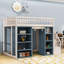 Lit mezzanine double avec tablettes, escalier de rangement et rideau occultant