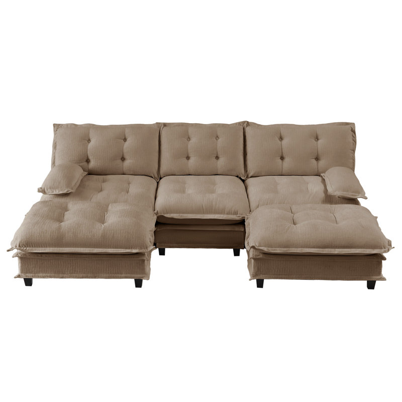 107" U Shaped Modern Sofa Modular Sectional Cloud Couch with  2 Ottomans, 3-Seat Chenille Deep Seat Sofa with Comfy Lattice Decored Seat Cushion, Bedroom and Apartment, Orange