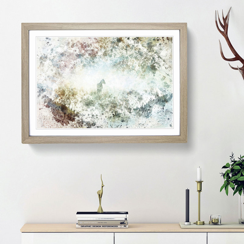 Horse in the Mist in Abstract - Framed Print, 36cm H x 48cm W x 2cm D, Oak Framed