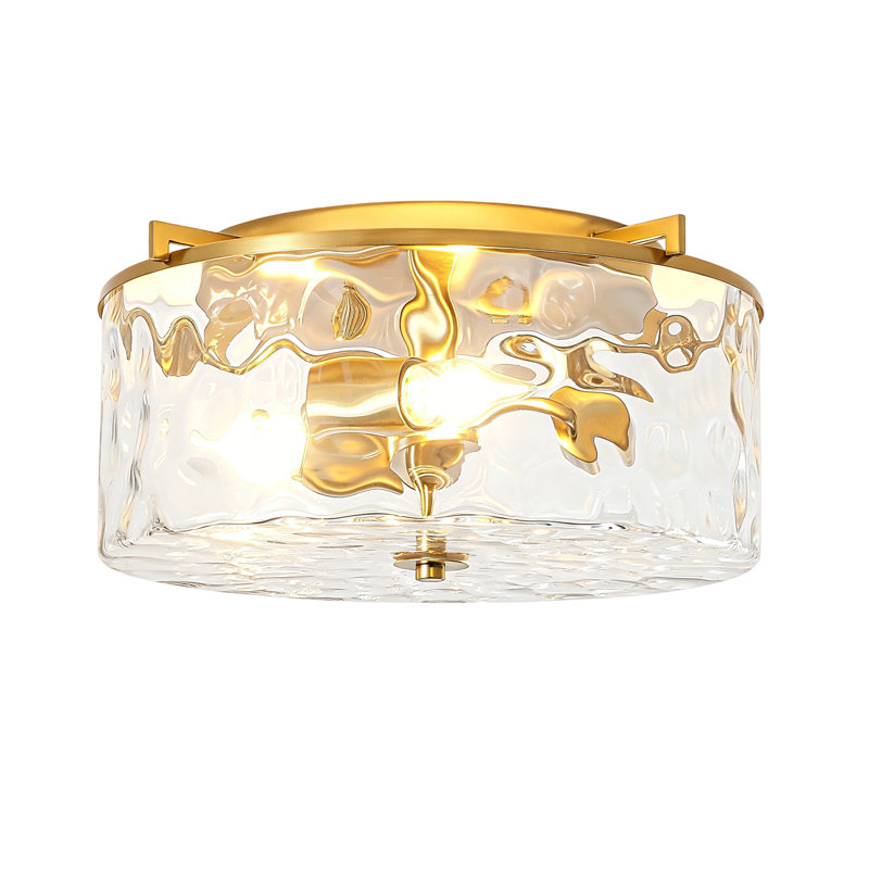 Plafonnier encastré en verre martelé à 3 lumières, Or brossé
