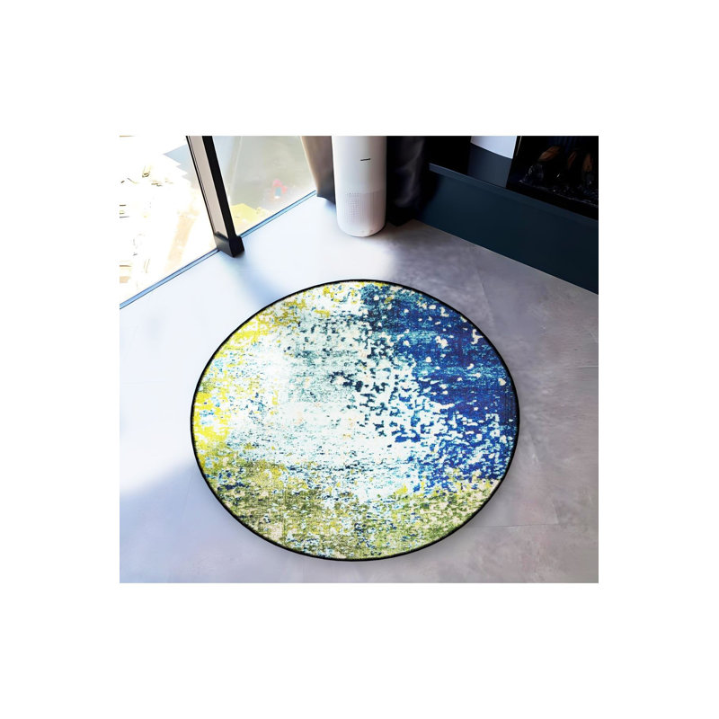 Tapis décoratif rond vert à motif tissé vert, Sous-tapis rond 3 pi 11 po inclus