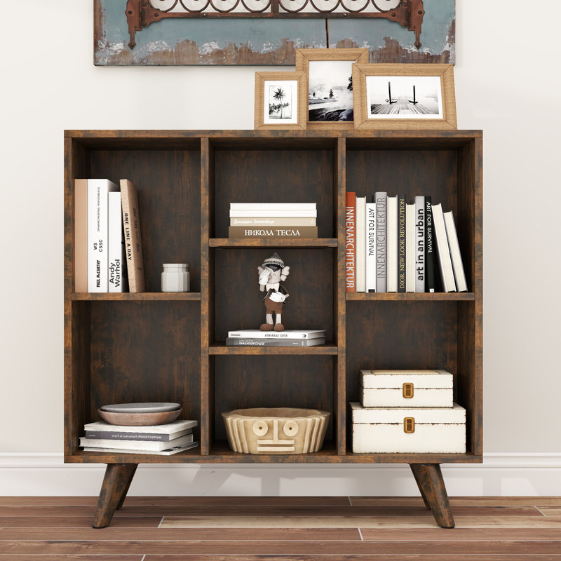 Louise 7 Cubes Storage Bookcase For Living Room, Bedroom, Office, 3 Shelves (30.51"H x 31.89"W x 9.45"D), Rustic Brown