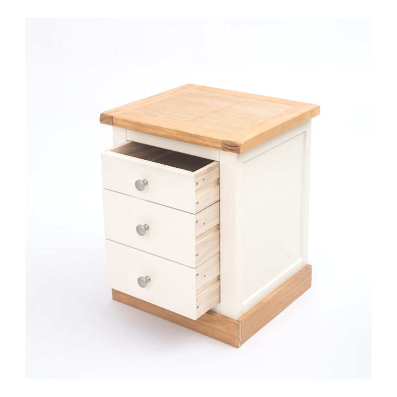 Calvin 45cm W Plywood / Laminate Board Bedside Table, Brown/Off White/Silver