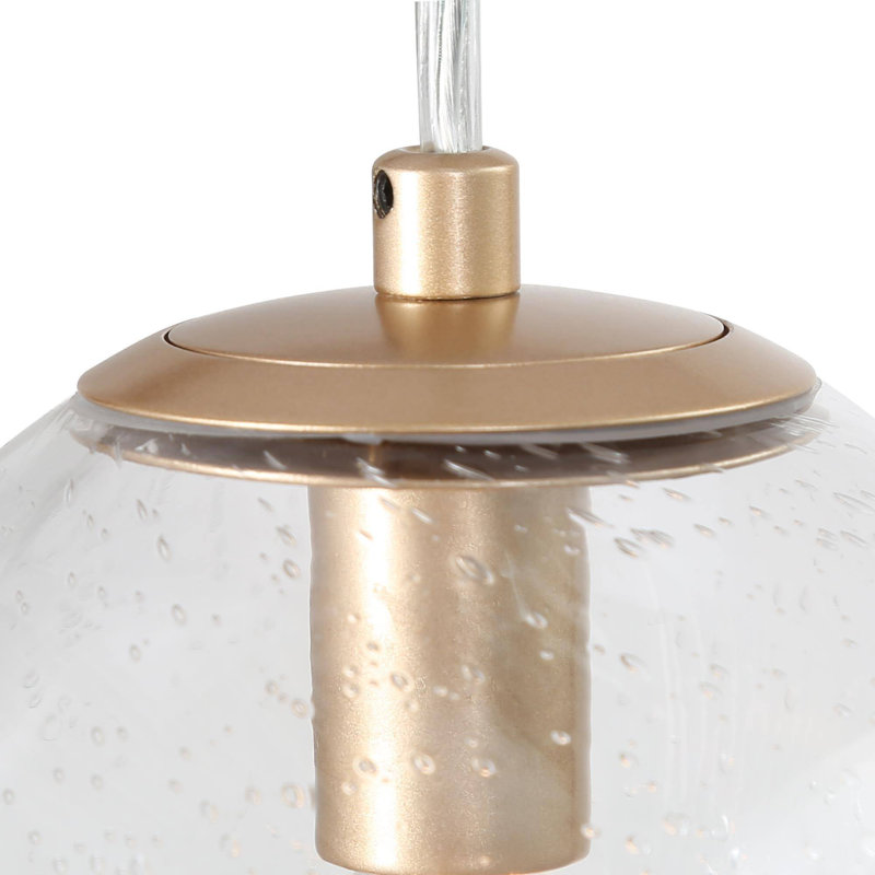 Luminaire suspendu or 1 lumière Jarlyn avec abat-jour en verre bullé, Transparent