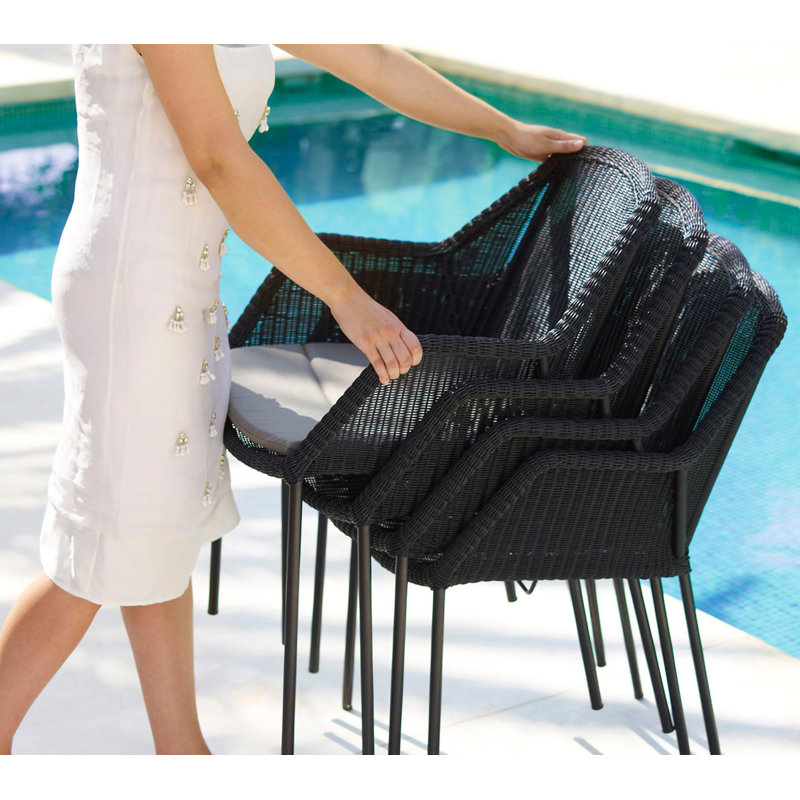 Breeze Stacking Patio Dining Armchair with Cushion, Black, Gray