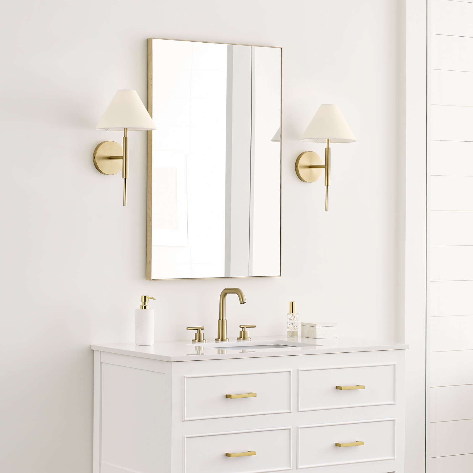 Porteau Single Light Bath Sconce, Satin Brass