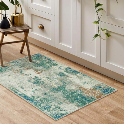 Modern Abstract Area Rug - 2X3 Small Entryway Rug Washable Rugs For Kitchen Non-Slip Soft Front Indoor Doormat Low Pile, Accent Throw Carpet For Bathroom Laundry Floor Mats,Green/Grey
