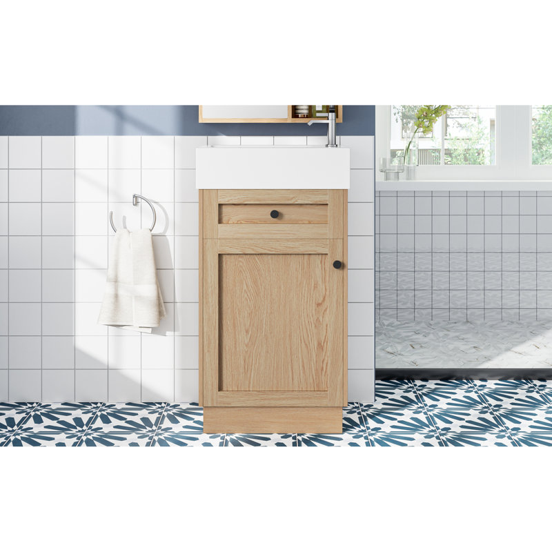 Évier en résine durable, armoire en MDF avec poignées en zinc élégantes pour les petites salles de bain - style rustique