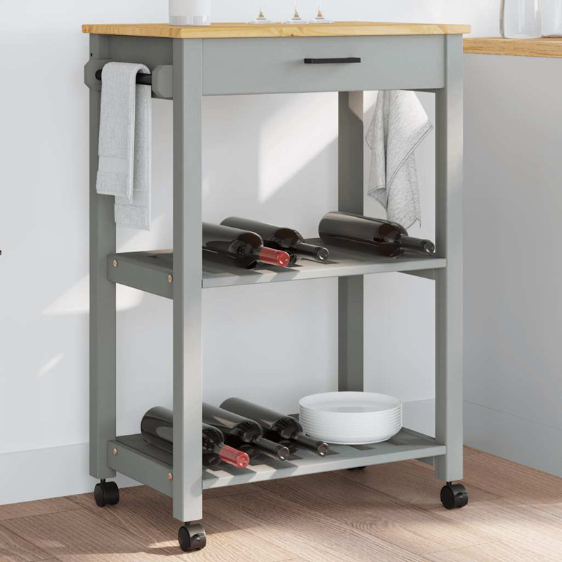 vidaXL Kitchen Trolley MONZA 23.6"x15.7"x34.8" Solid Wood Pine, Gray, Gray, 23.6" x 15.7" x 35.4"