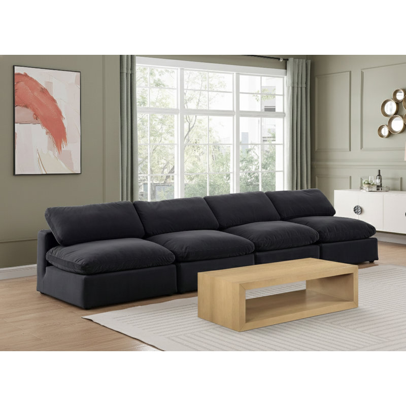 Hurmon 156'' Velvet Sofa, Black Velvet