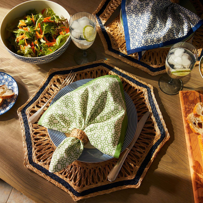 Newport 100% Cotton Square Napkins, Green/White
