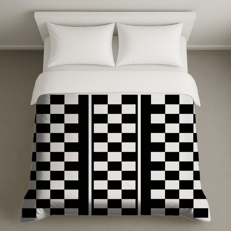 Housses de couette noires et blanches à carreaux, King