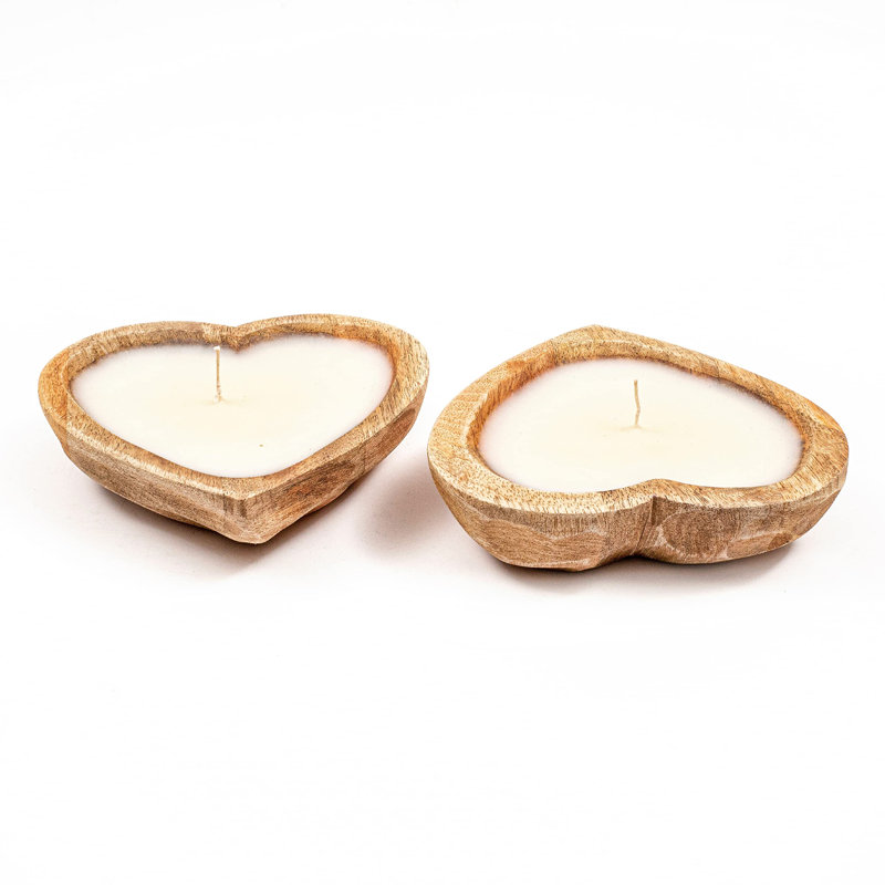 Bougie en forme de cœur en forme de bol en bois avec cire de soja - 3 mèches 5 oz (parfum bois de santal vanille)