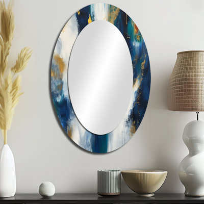 Deep Knowing Abstract In Royal Blue And Gold V - Abstract Oval Decorative Mirror On Metal