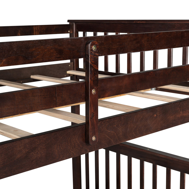 Lit superposé en bois massif avec rangement et échelles - polyvalent pour différents styles de chambre à coucher, Espresso