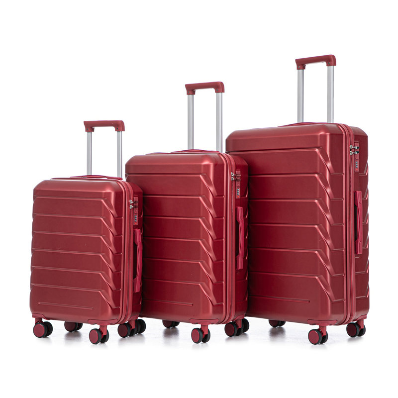 20 "/ 24" / 28 "3 pièces / ensemble en valise à roulettes en ABS, couleur assortie, avec serrure à combinaison (rouge vin)