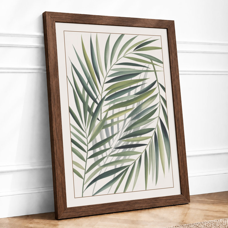 Palm Fronds Botanical - Framed Print, A4 - 29.7 x 21.0 cm, Walnut
