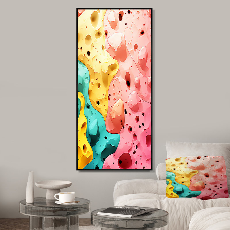 «Pink Cubist Marine Exploration II» - art mural corail, Gold Picture Framed, 44" H x 34" W