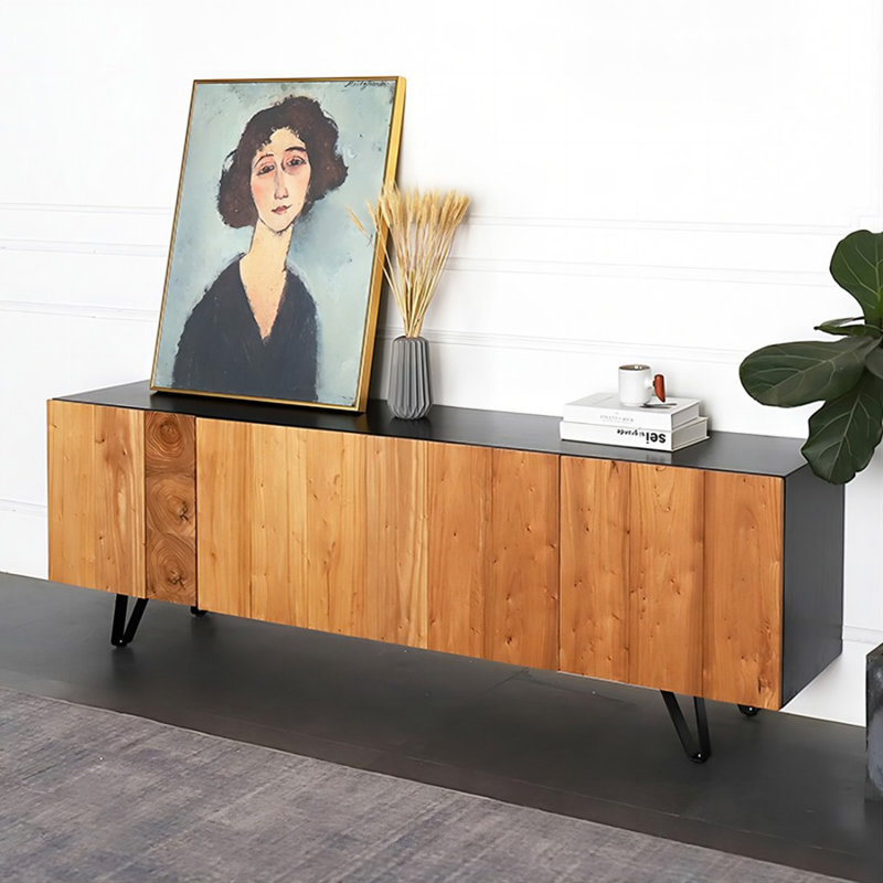 Meuble télé moderne en bois massif, H 23,62 po x L 70,87 po x l 15,75 po