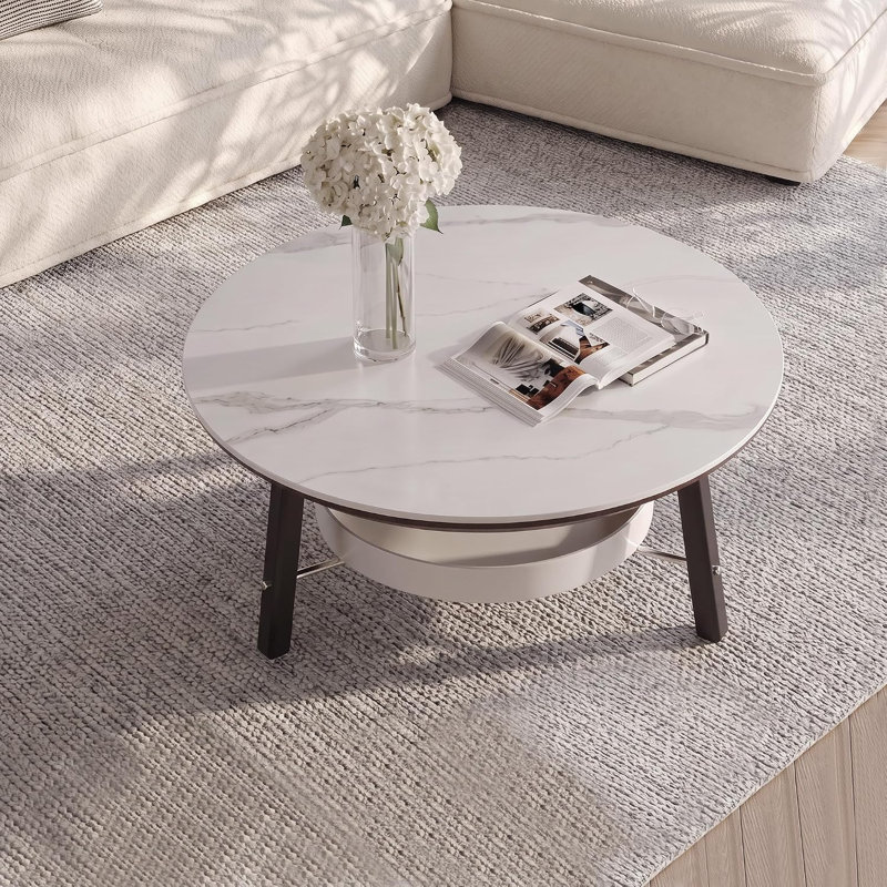 Table basse ronde à deux niveaux de 90 cm (35,43 po) avec rangement