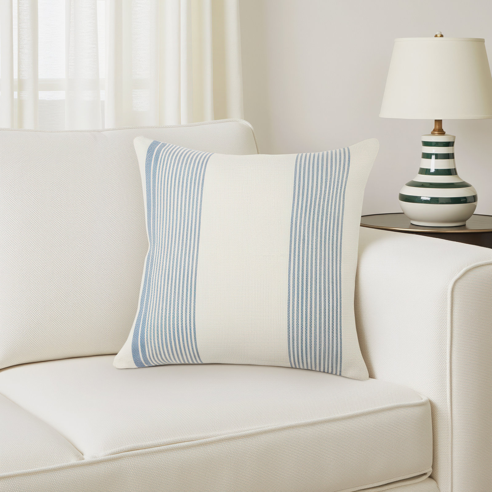 Sambuca Striped Indoor/Outdoor Throw Pillow, Blue/Ivory, Polyfill