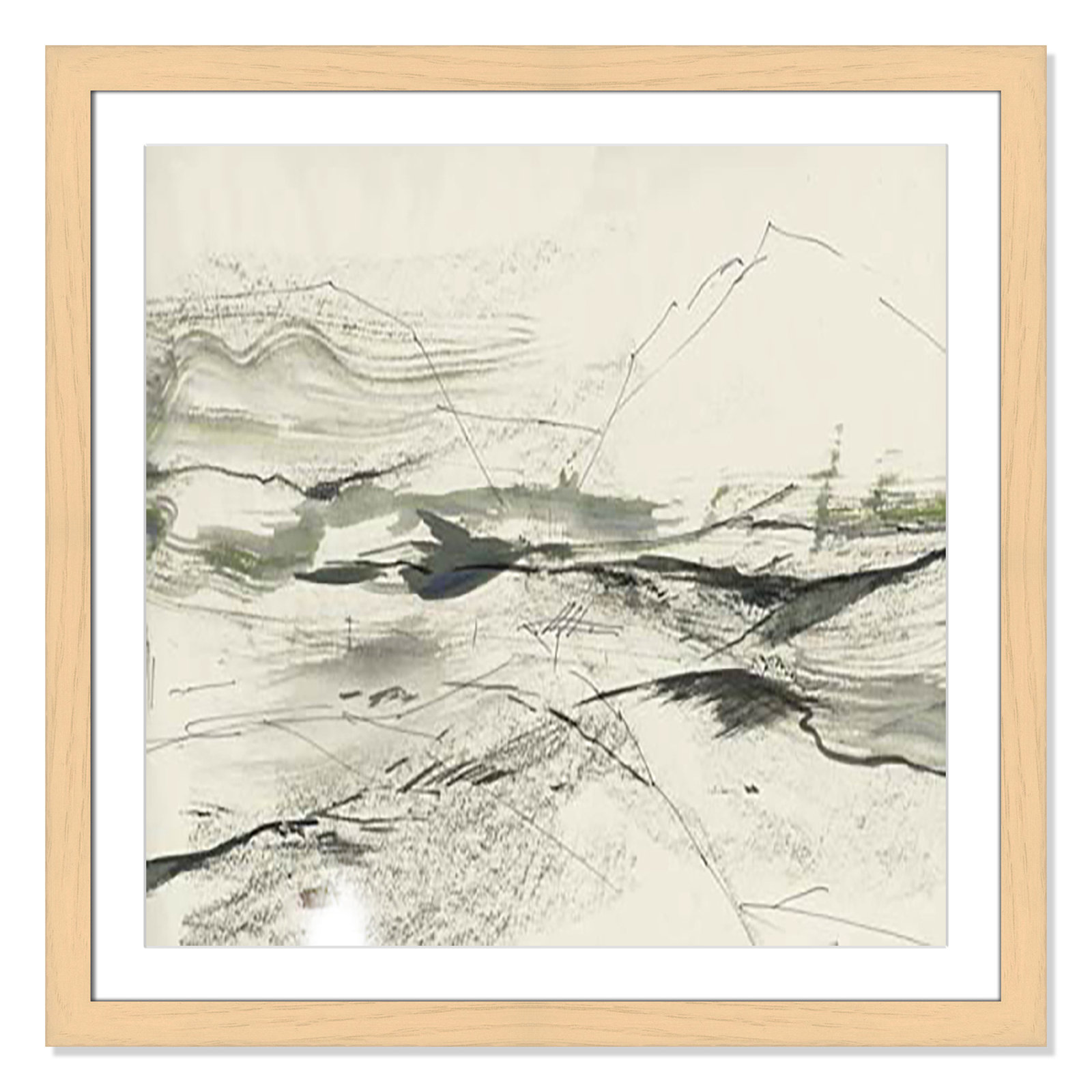 Green Sketches Print, 33.5" H x 33.5" W x 1.25" D, Natural Cube Framed