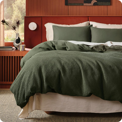 Housse de couette en coton 100% coton tissé gaufré, housse de couette texturée respirante PureWoven, housse de couette seulement