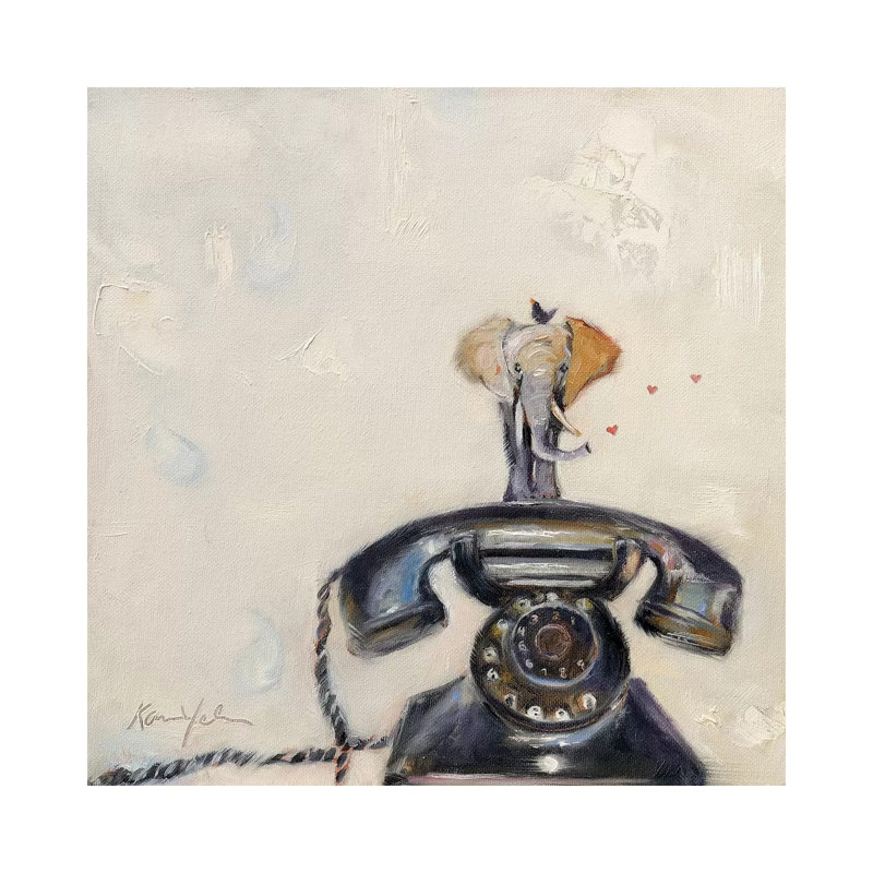 « Telephant » par Karen Weber, reproduction d’art, Pas de tapis, H 26 po x l 26 po x P 1,5 po, Toile tendue