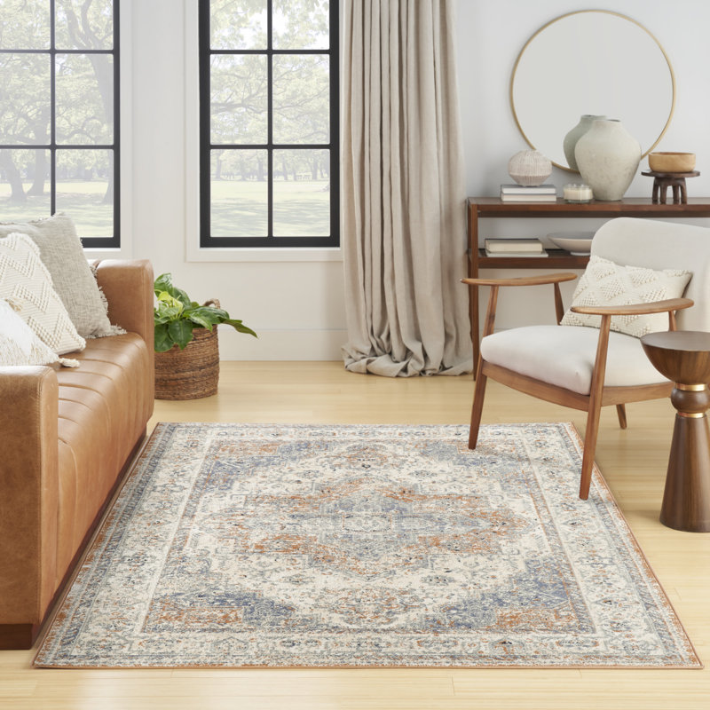 Nourison Essentials Persian Beige/Blue Indoor/Outdoor Area Rug, Rectangle 6' x 9'