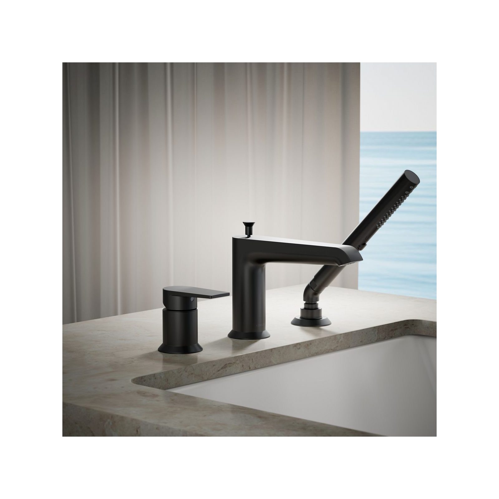 Hint Single-Handle Deck-Mount Bath Faucet With Handshower, Matte Black