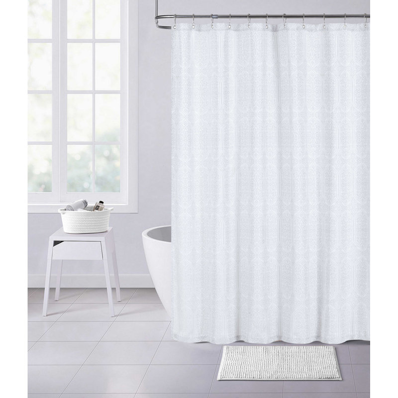 Reinaldo Geometric Shower Curtain, White