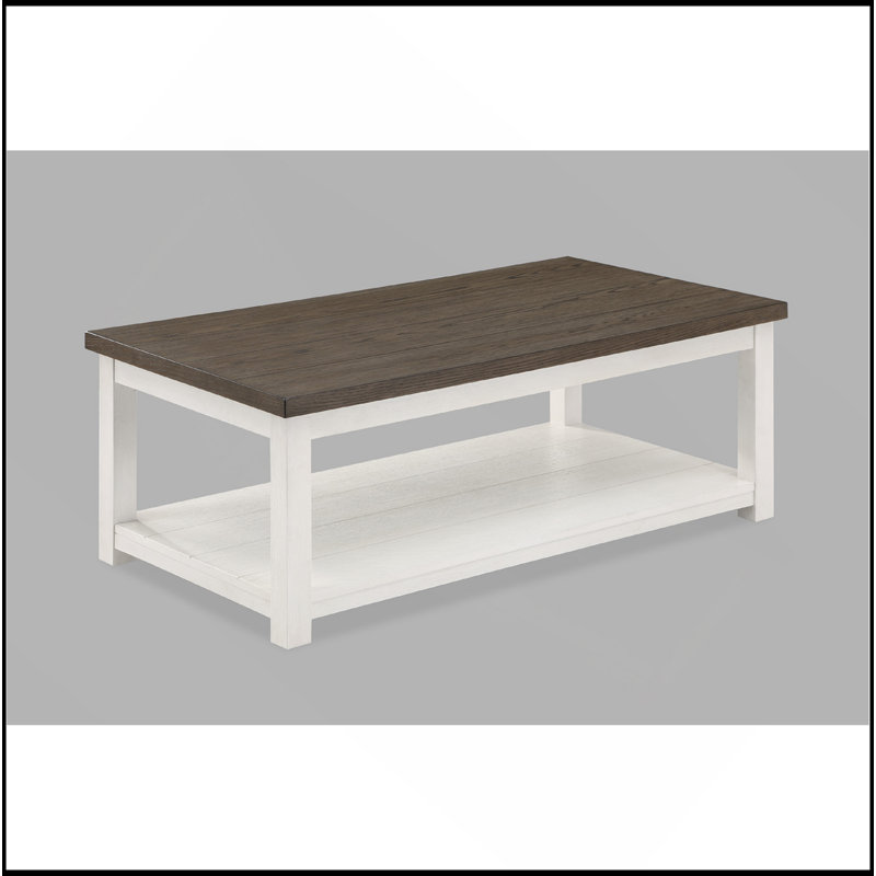 Table basse brune de style campagnard avec plateau de table rectangulaire 1 pièce et roulettes