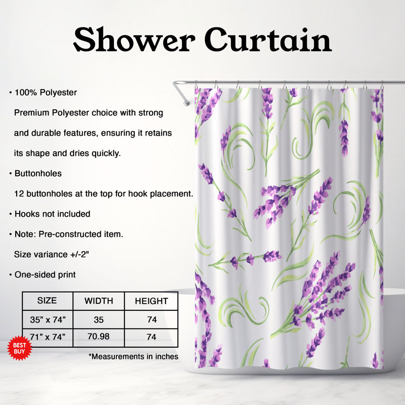 Rideau de douche standard 1 pièce Lavender Mist, H 74 po x l 35 po