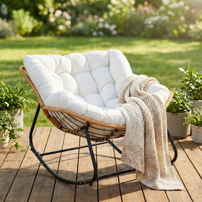 Rocking Egg Chair With Cushion,Rattan Papasan Rocking Chair