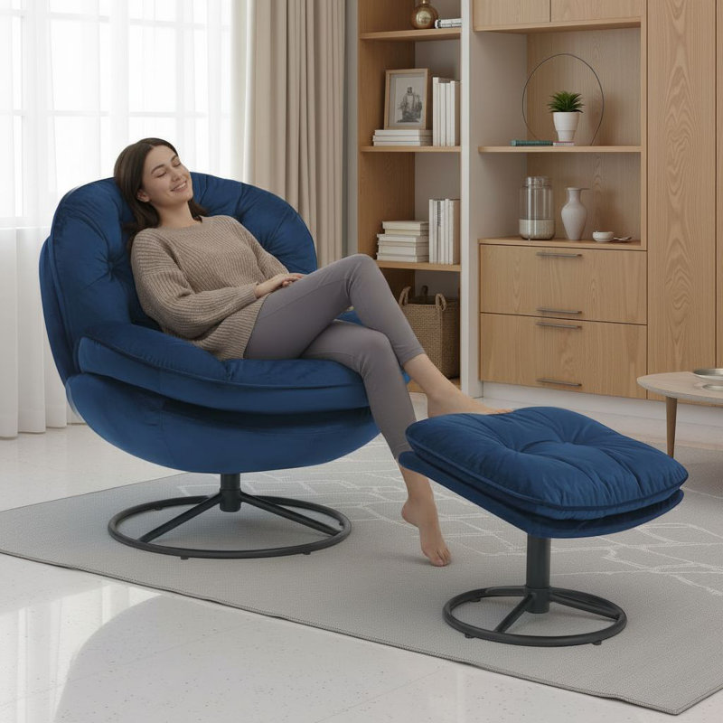 Azura Swivel Accent Chair with Footstool, Emerald Green