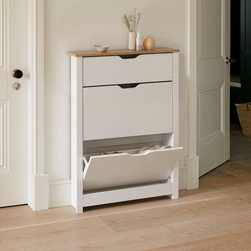 Suseela 8 Pair Shoe Storage, White/Oak, 108cm H x 78cm W x 23.5cm D