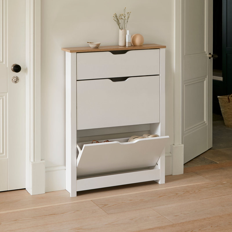 Suseela Shoe Storage, 108cm H x 78cm W x 23.5cm D, White/Oak