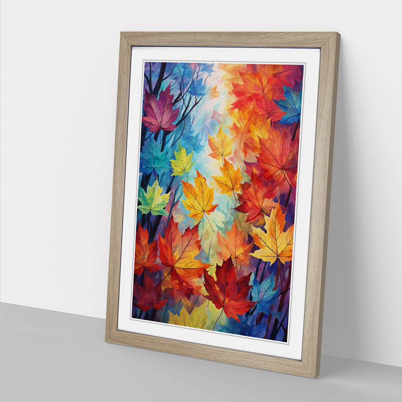 Leaf Impressionism - Single Picture Frame Print on Wood, 46cm H x 34cm W x 2cm D, Oak Framed