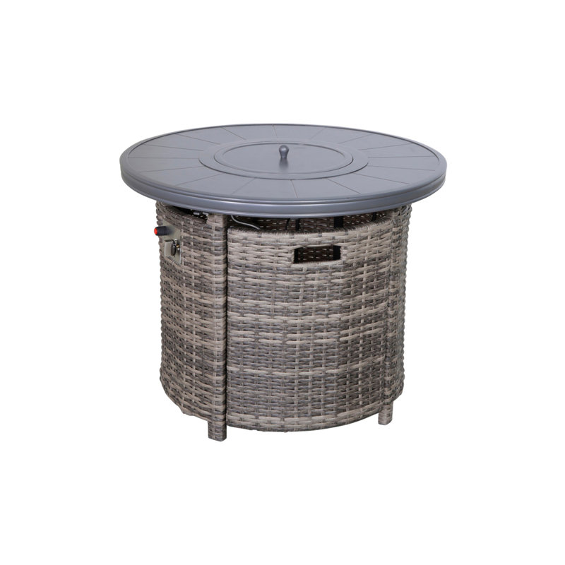 25" H X 32" W Aluminum Outdoor Fire Pit Table With Lid, Gray