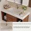 Meuble-lavabo mural flottant de 39,4 po avec lavabo en céramique, 2 tablettes ouvertes, pierre frittée blanche, conception moderne pour une utilisation de l'espace