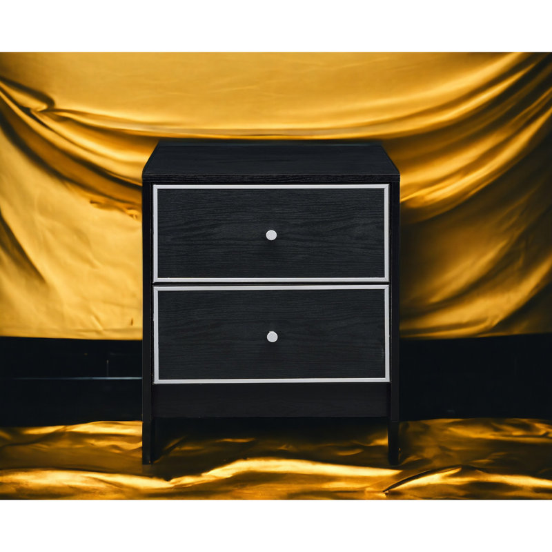 Stylish Black & Silver Accent Table With Practical Storage Arrangements Ample Drawer Space And Functionality