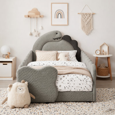 Twin Size Dinosaur-Shaped Kids Bed with Safety Guardrails