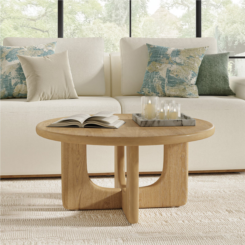 Table basse ronde en bois massif et manufacturé Jadida, Naturel