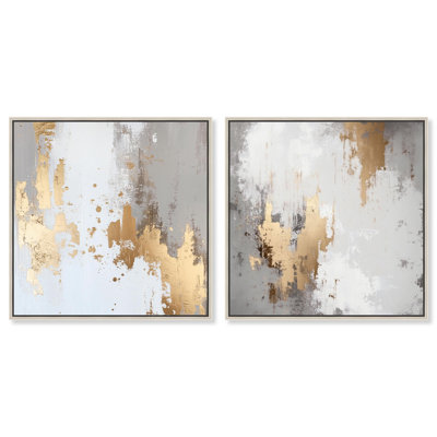 Ensemble de toiles imprimées « Ghostly Glimmer » - Décoration murale noir et or par Art Remedy, cadre noir, 16 x 16