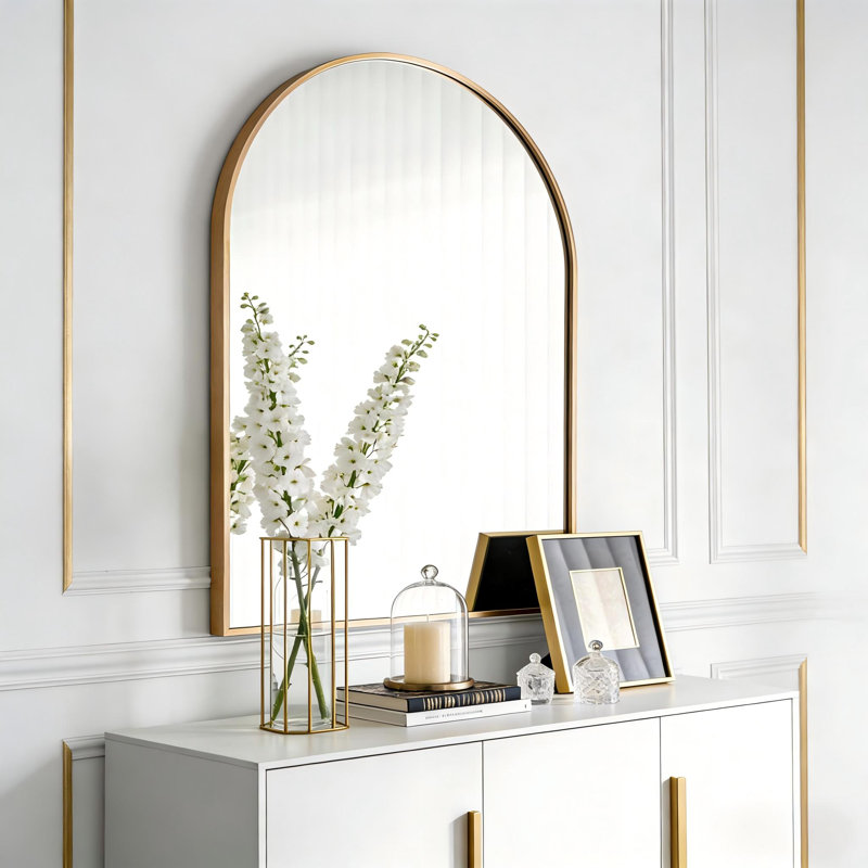 Tempered Glass and Aluminum Alloy Framed Decorative Wall Mirror, Gold, 32" x 24"
